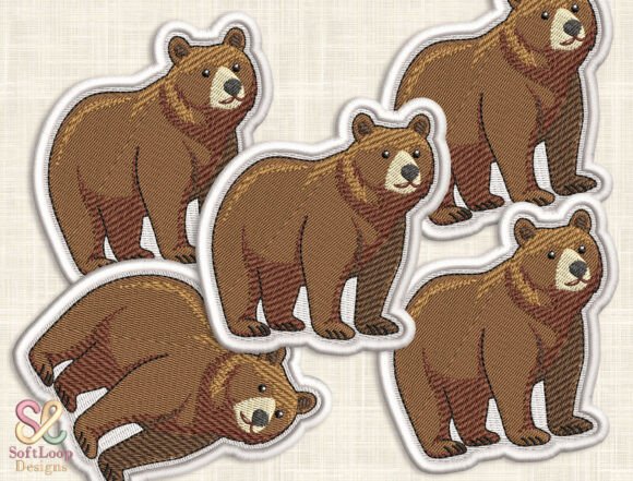 Grizzly Bear Patch Embroidery Design