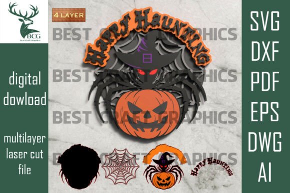 Happy Haunting SVG – Spider Pumpkin: Elevating Halloween Crafts with Layered Precision