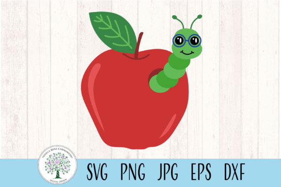 Red Apple with Bookworm: A Whimsical School Design