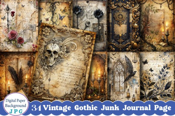Vintage Gothic Junk Journal Pages for Creators